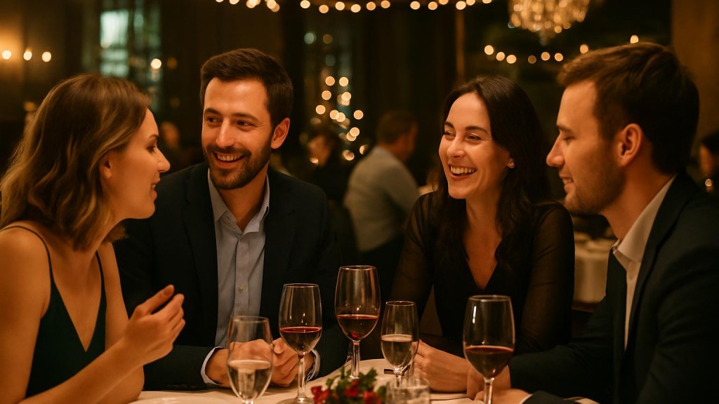 Gruppo di adulti in contesto conviviale per Capodanno